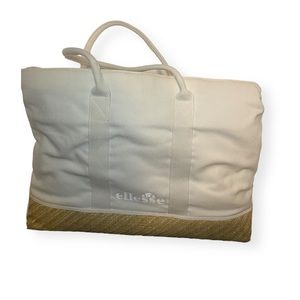 ELLESSE Large Canvas Straw Beach Bag Tote Cream